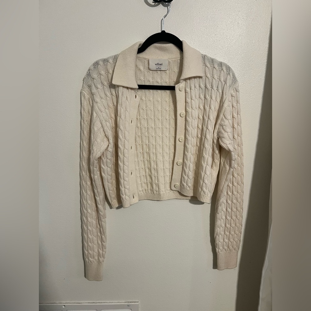 Wilfred Ivory Cable-Knit Button-Front Cardigan